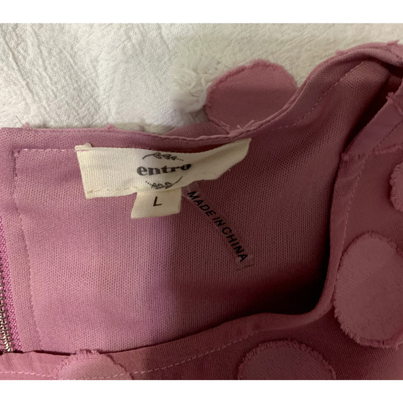 Entro Shift Mini Dress Size L Rose Pink Dot Applique Zip Back Boho Brunch - Picture 5 of 7